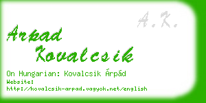 arpad kovalcsik business card